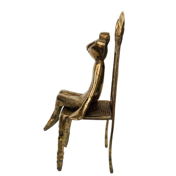 Vintage Brass Frog on A Chair - Picture 5 of 11